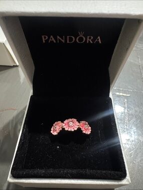 Pink Stone Pandora Silver Band Pandora Jewelry Size Sterling Silver Pandora Very Light Pink Stone  Beaded Band Ring Poshmark